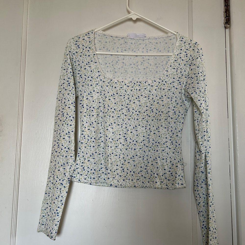 MNG by Mango square neck long sleeve cropped t shirt